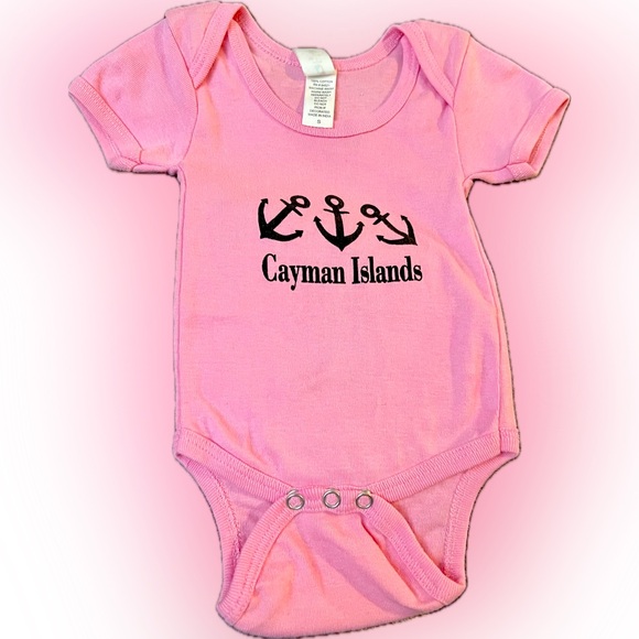 Onesie Baby Size Small Pink Cayman Islands Souvenir Tee Snap Closure Anchor - Picture 1 of 6